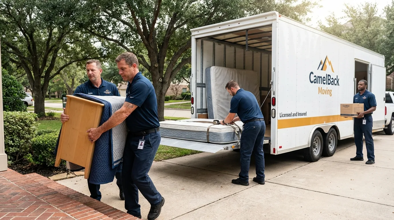 Crew loading residential truck for cross-state move from Commack, NY